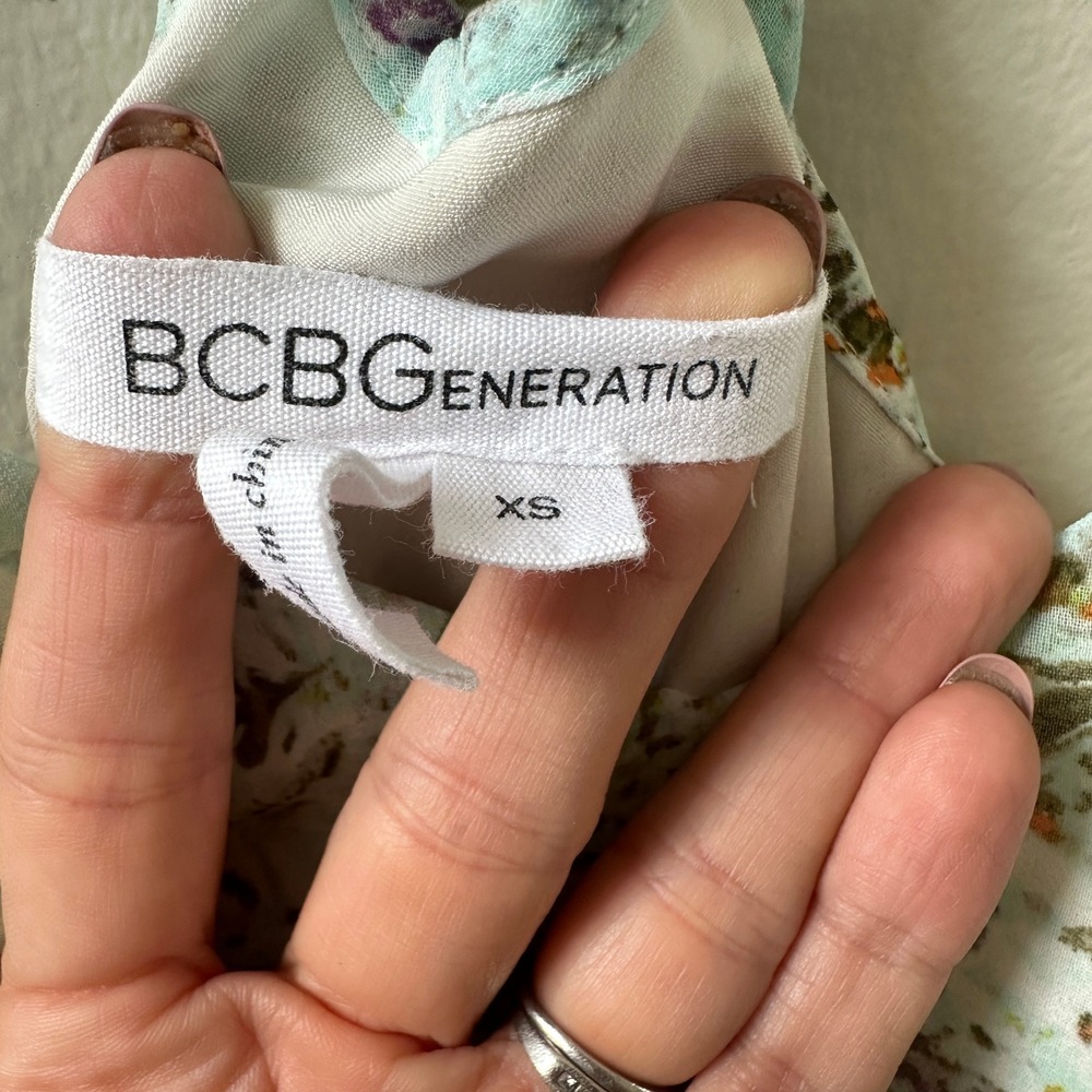 BCBGeneration Abstract Floral Midi Dress Blue Multi High Low XS - Picture 3 of 5